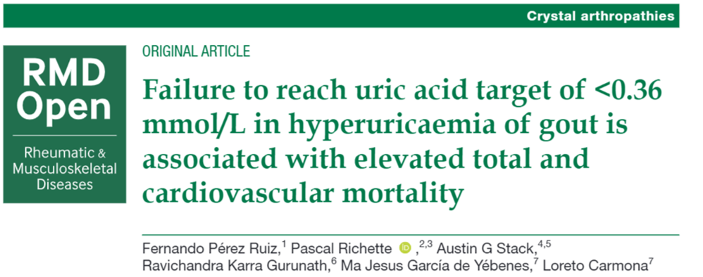 Failure to reach uric acid target of <0.36 mmol/L in hyperuricaemia of gout is associated with elevated total and cardiovascular mortality